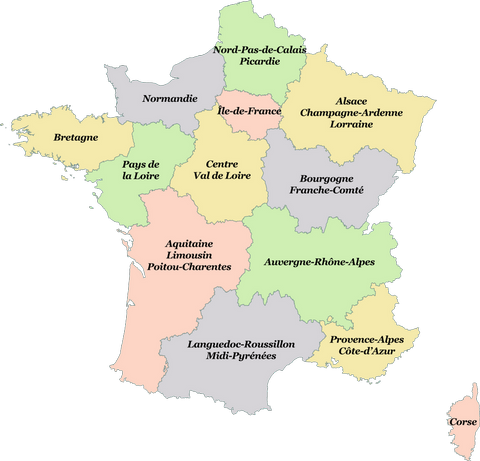 les 13 régions de france au 1er janvier 2016