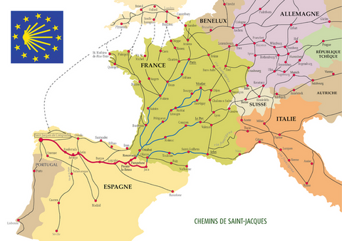 carte des chemins de St Jacques de Compostelle